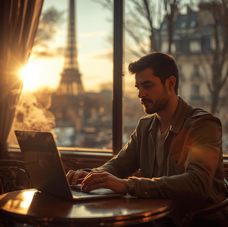 Parisian cafe travel goal image created with a vision board ai generator free tool