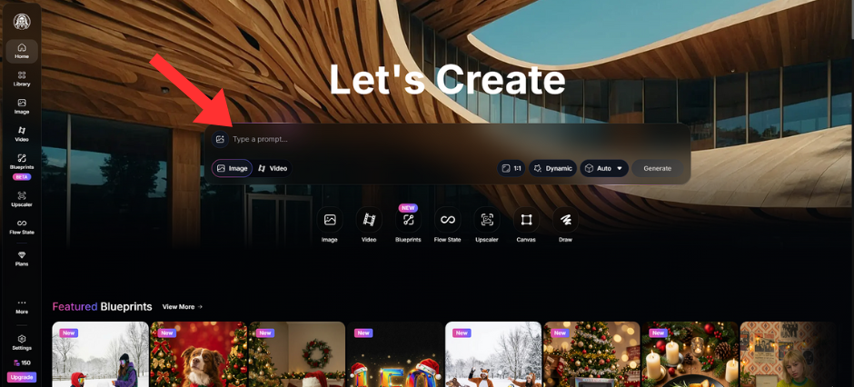 Leonardo.ai interface showing where to enter prompts to design Christmas cards.