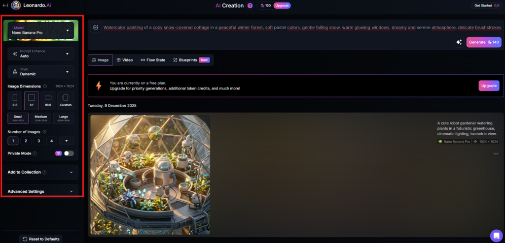 Setting up Leonardo.ai parameters for DIY AI holiday cards generation.