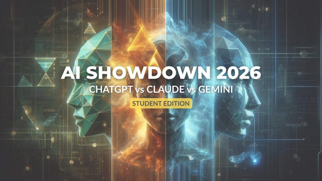 ChatGPT vs Claude vs Gemini comparison. Futuristic AI battle concept representing the best AI tools for students in 2026.