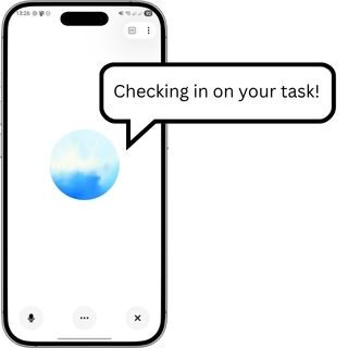 The ChatGPT mobile app interface with Voice Mode activated, acting as an AI digital body double and accountability partner for task initiation.