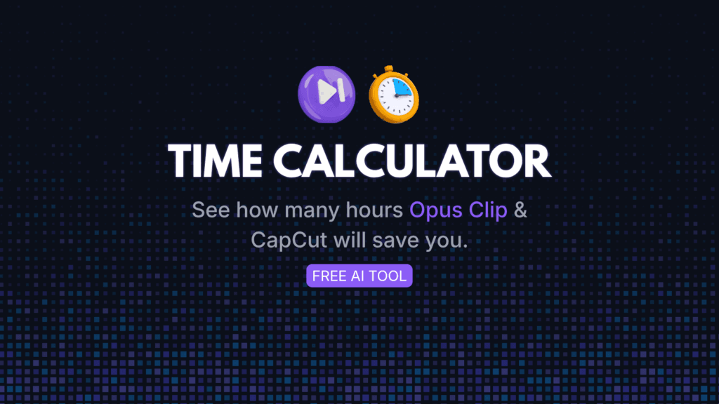 Free video repurposing time savings calculator tool banner featuring a 3D neon play button and stopwatch.