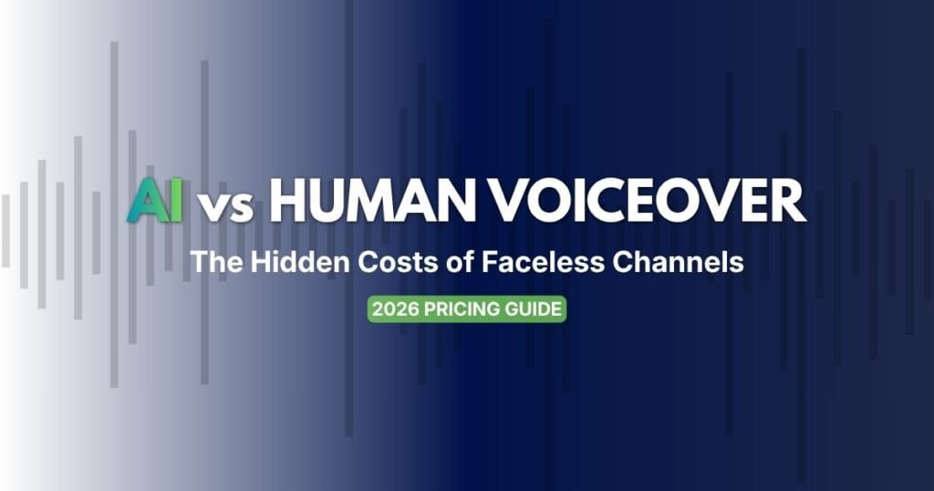 ai voiceover cost comparison banner showing elevenlabs pricing versus human voice actor rates