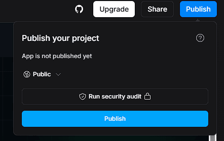 Clicking the Publish button in Bolt.new to instantly publish the AI-generated website and get a live URL.
