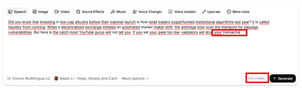 elevenlabs ai voiceover cost credits limit reached text cut off