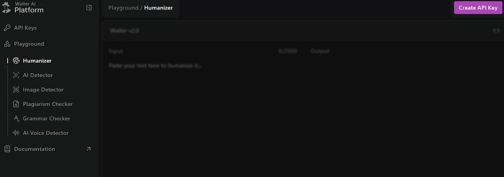 Walter Writes AI humanizer API interface
